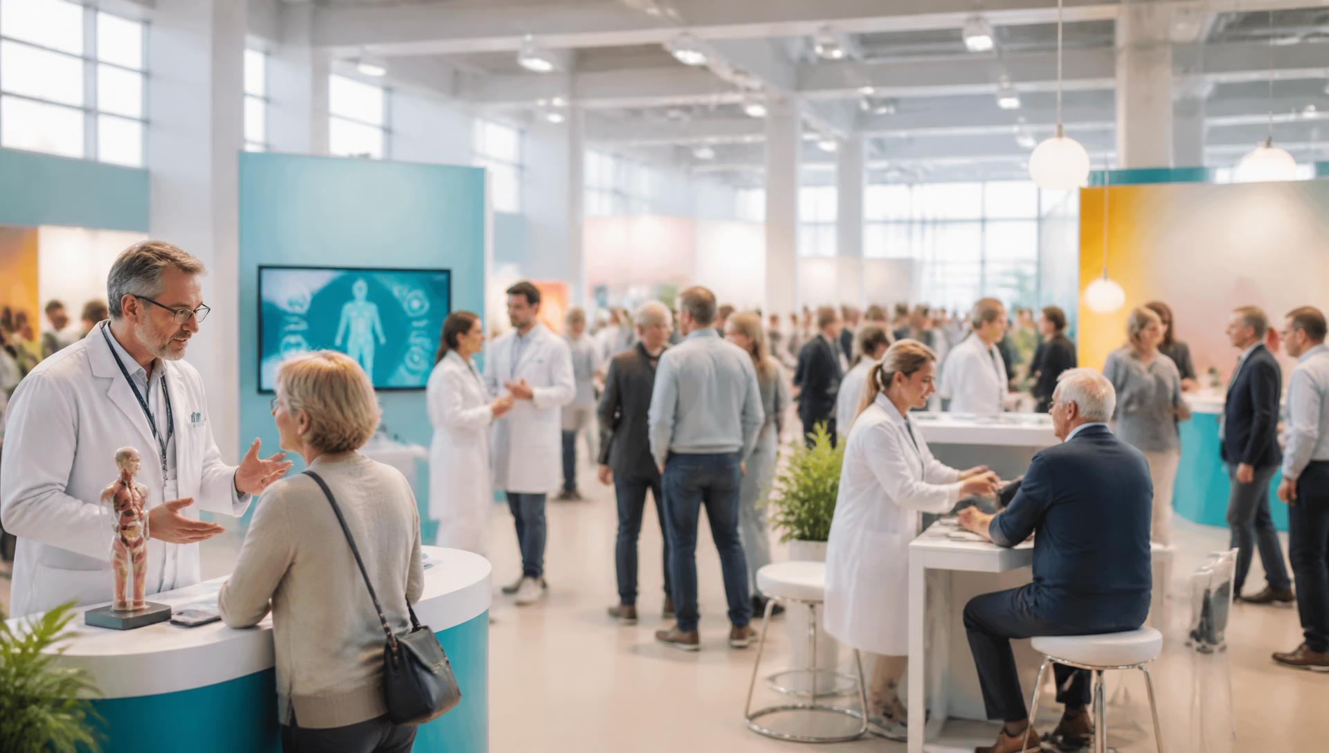 Besucherinnen und Besucher im Gespräch mit Ärztinnen und Ärzten auf der Gesundheitsmesse Bochum